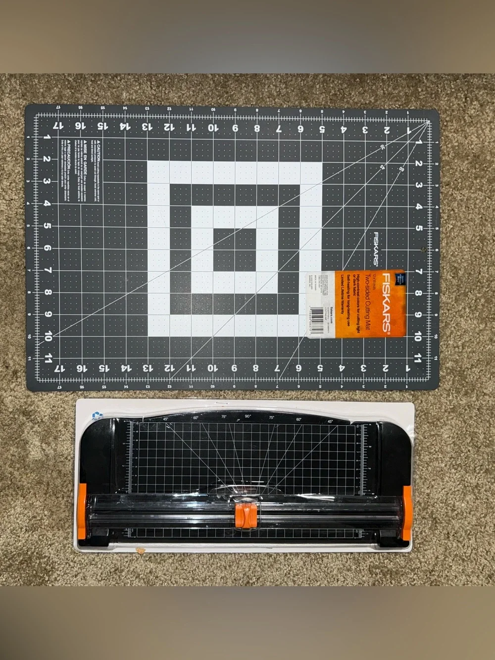 Fiskars 12x18 Self-Healing‎ Cutting Mat + Paper Cutter Trimmer Craft Bundle NEW